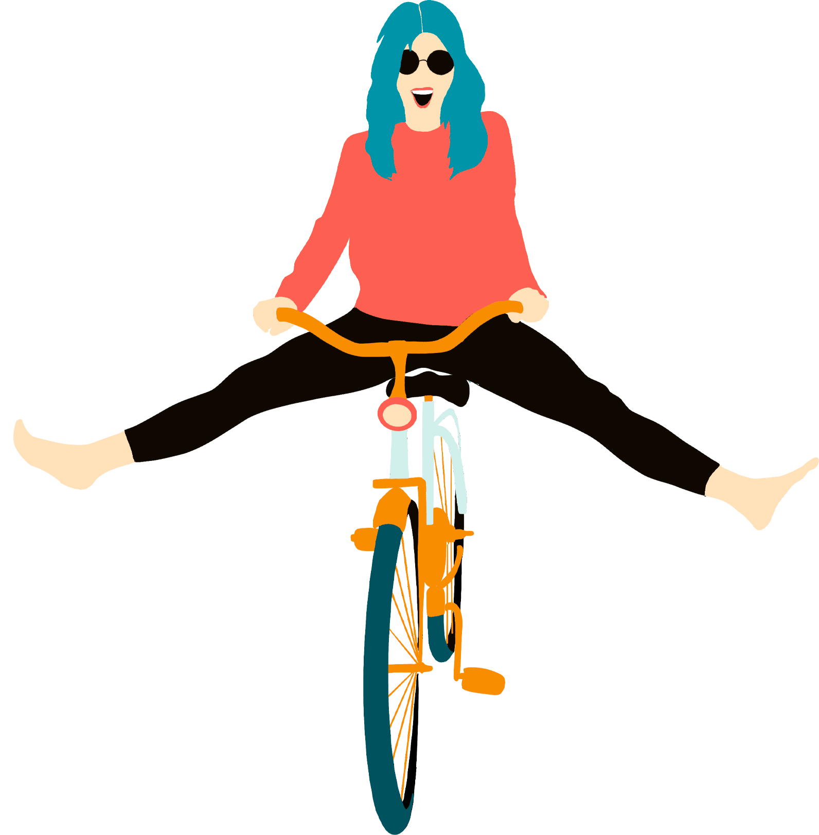 jeune femme qui fait du vélo heureuse souriante les jambes en l'air